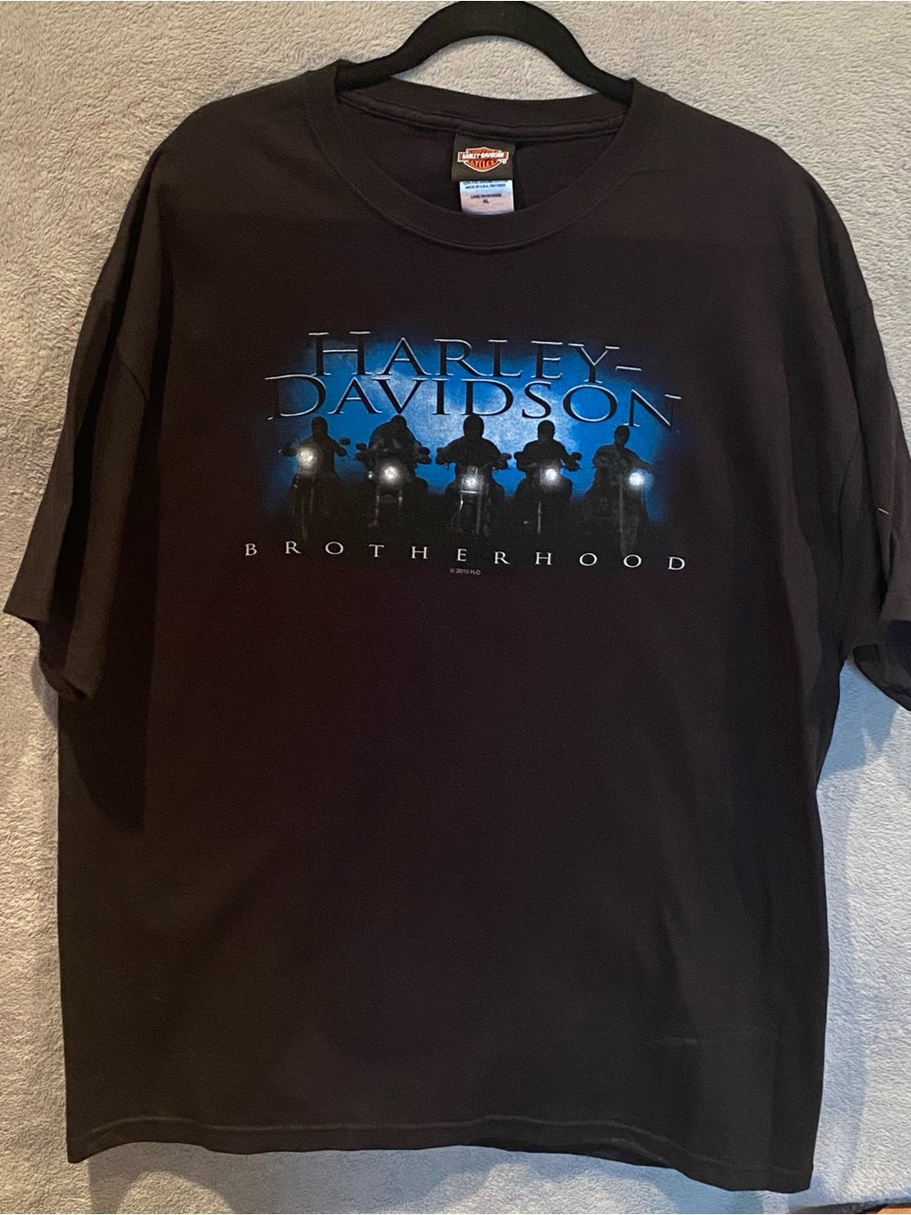 Harley-Davidson Black T-Shirt with Blue Motorcycle Silhouette Graphic